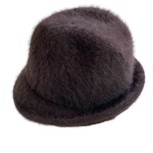Shihreen Hat Turn Brim Fedora Textured Brown Angora Blend (One Size)